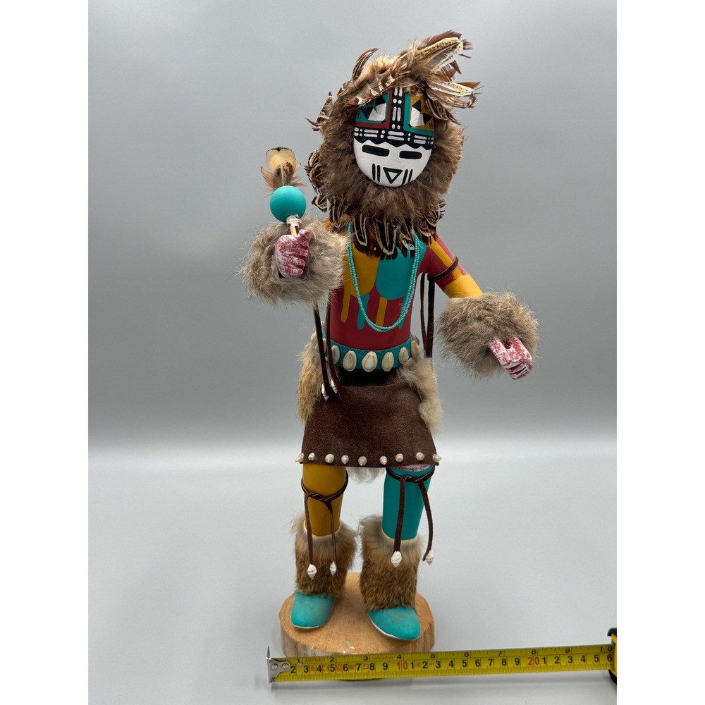 Vintage Kachina Doll 17 Inch Tall Sun Face Feathers Native American Style Signed